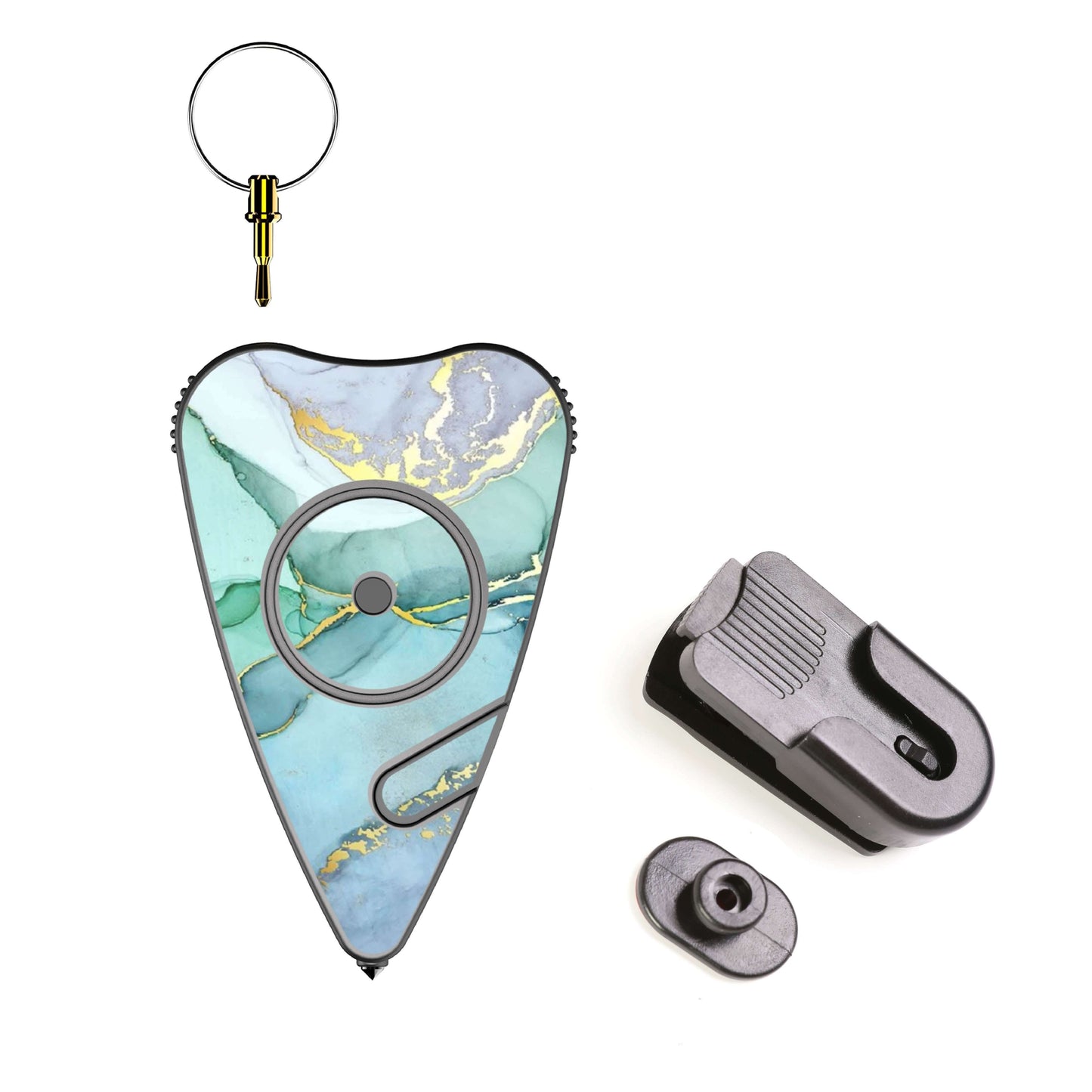 Stinger Stay Away Personal Safety Alarm Keychain Emergency Tool: Siren Alarm, Seat Belt Cutter, Glass Breaker (Green Marble)