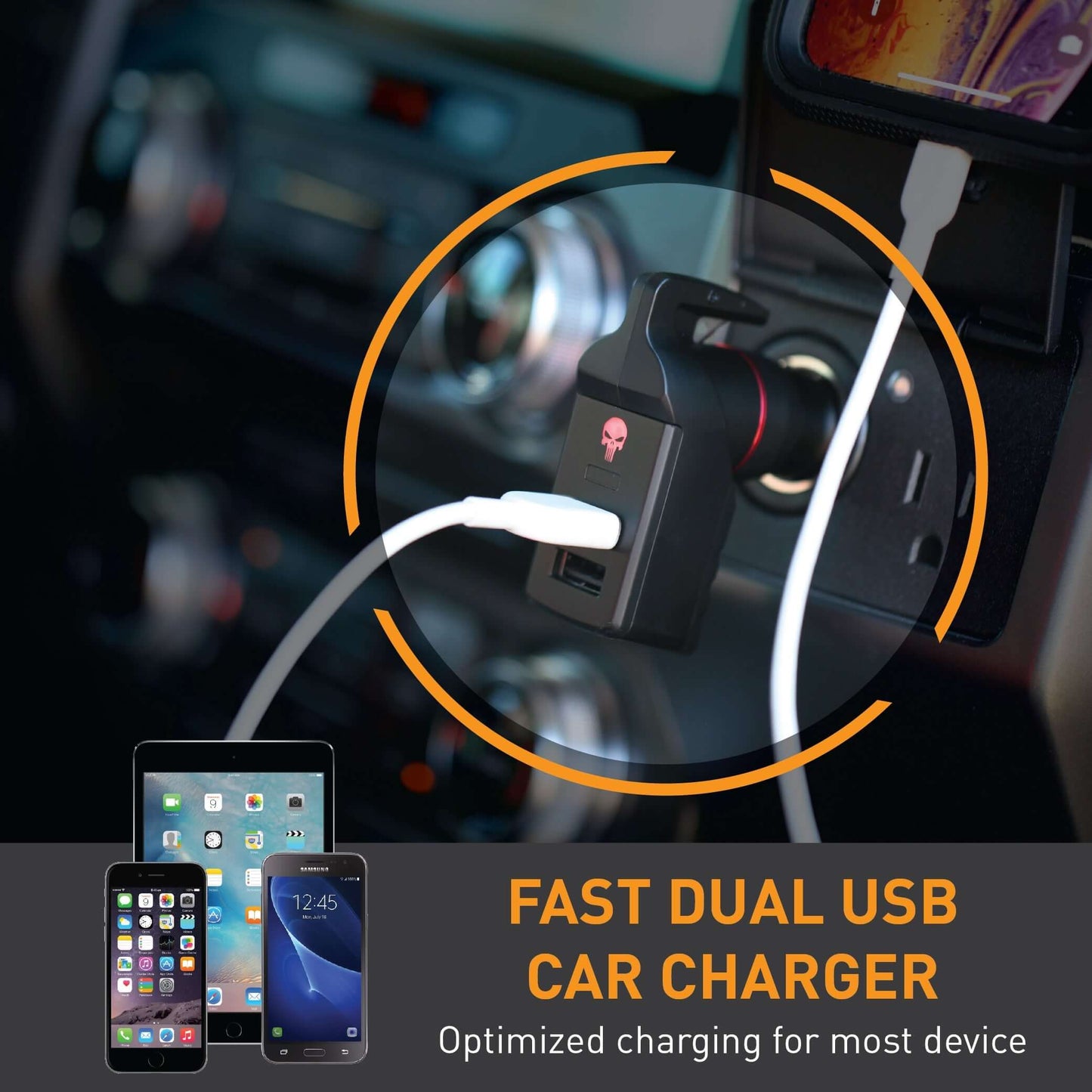 Stinger USB Car Charger Emergency Tool, Seatbelt Cutter, Spring-Loaded Car Window Breaker (Red Punisher)