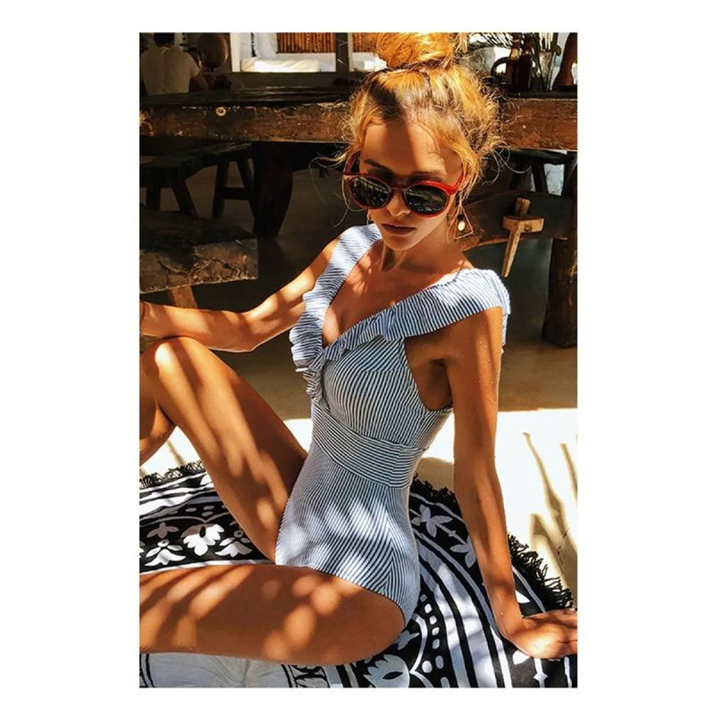 Striped Ruffled Swimsuit