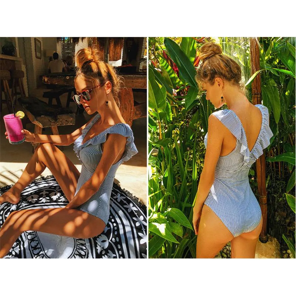 Striped Ruffled Swimsuit