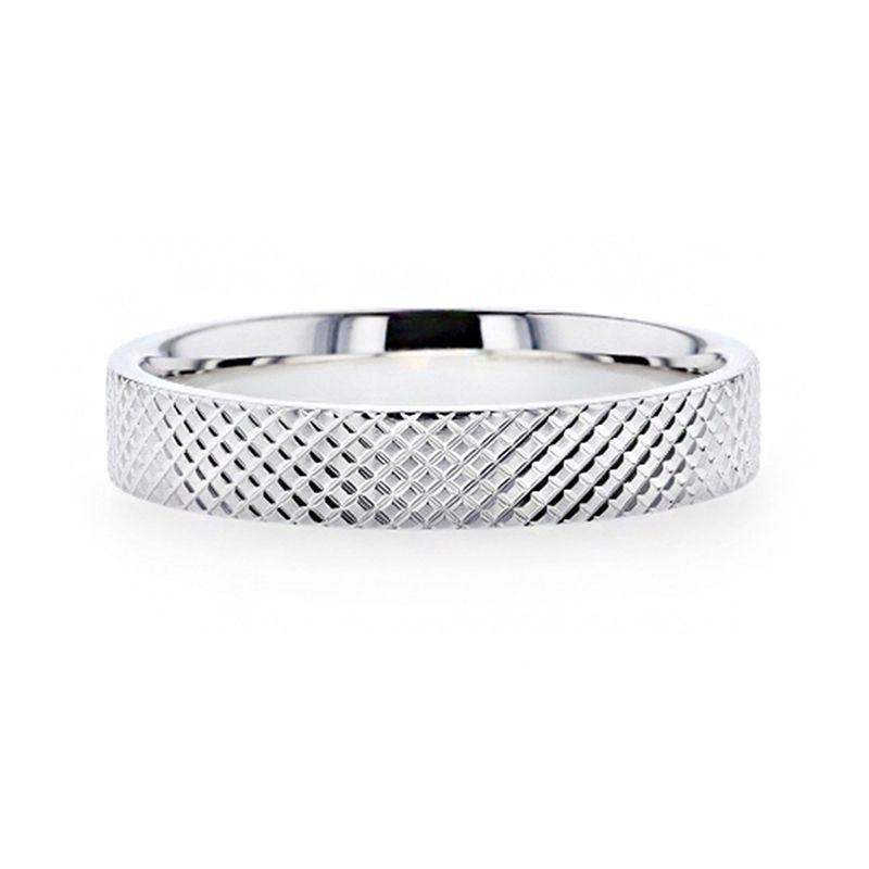 NOBLE Silver Cross-Hatched Finish Flat Style Wedding Band - 4mm & 8mm