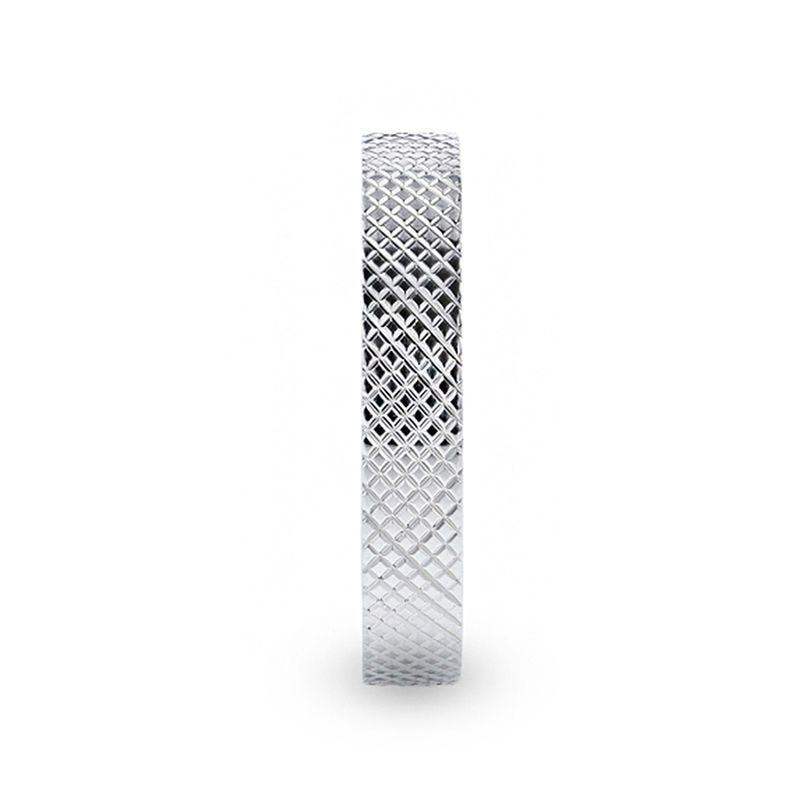 NOBLE Silver Cross-Hatched Finish Flat Style Wedding Band - 4mm & 8mm