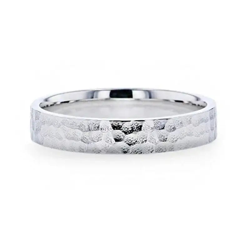 SYLVIANIA Silver Hammered Finish Flat Style Women's Wedding Band - 4mm