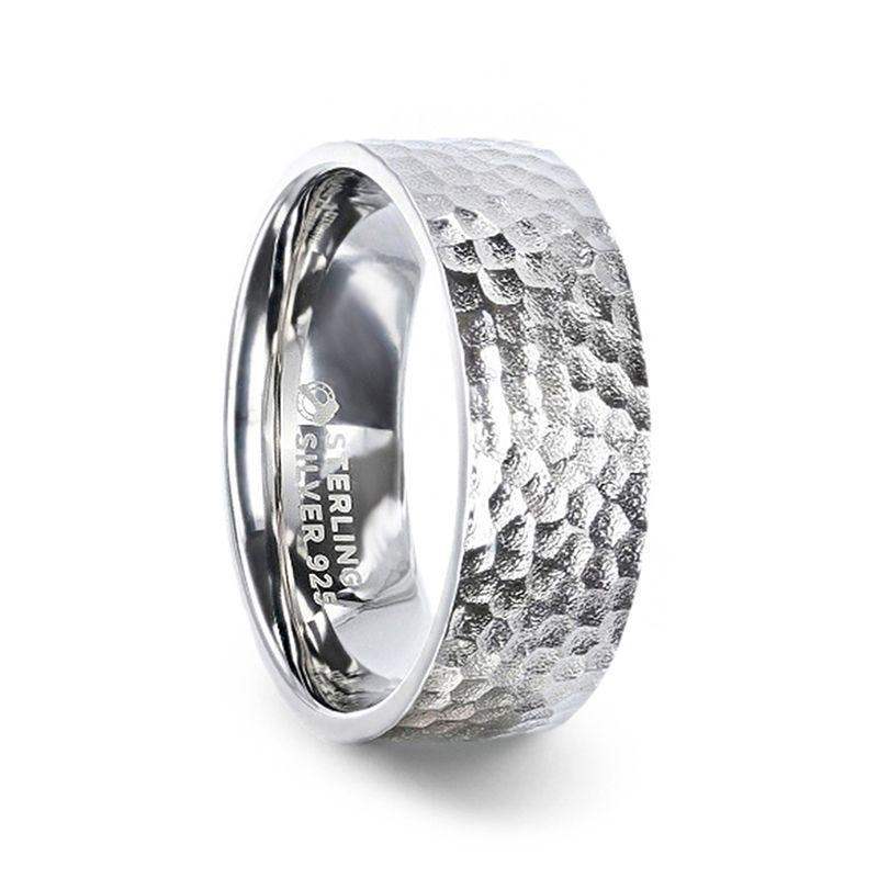 SYLVIANIA Silver Hammered Finish Flat Style Women's Wedding Band - 4mm