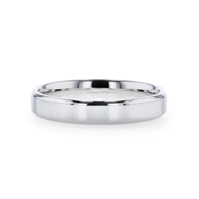 LUCID Silver Polished Finish Flat Center Wedding Band With Beveled Edges - 4mm & 8mm