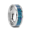 ANDROMEDA Titanium Polished Beveled Edge Ring with Blue Green Opal Inlay - 8mm
