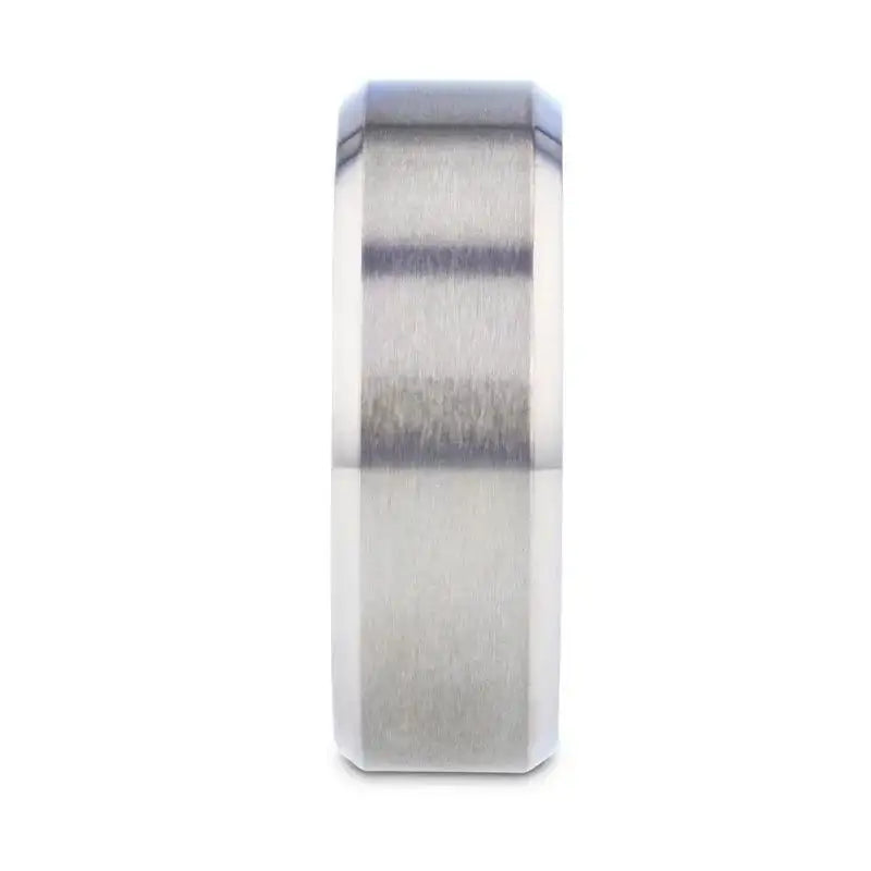 ARCTIC Flat Beveled Edges Titanium Ring with Brushed Center and Vibrant Blue Inside - 8mm