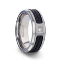 SECTOR Black Rope Cables Inlaid Brushed Finish Titanium Men's Wedding Ring with Diamond Centered And Beveled Polished Edges - 8mm