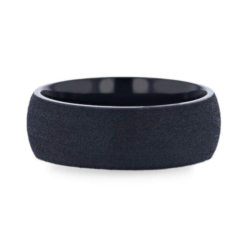 CIMMERIAN Domed Black Titanium Men's Wedding Band With Sand Blasted Finish - 8mm