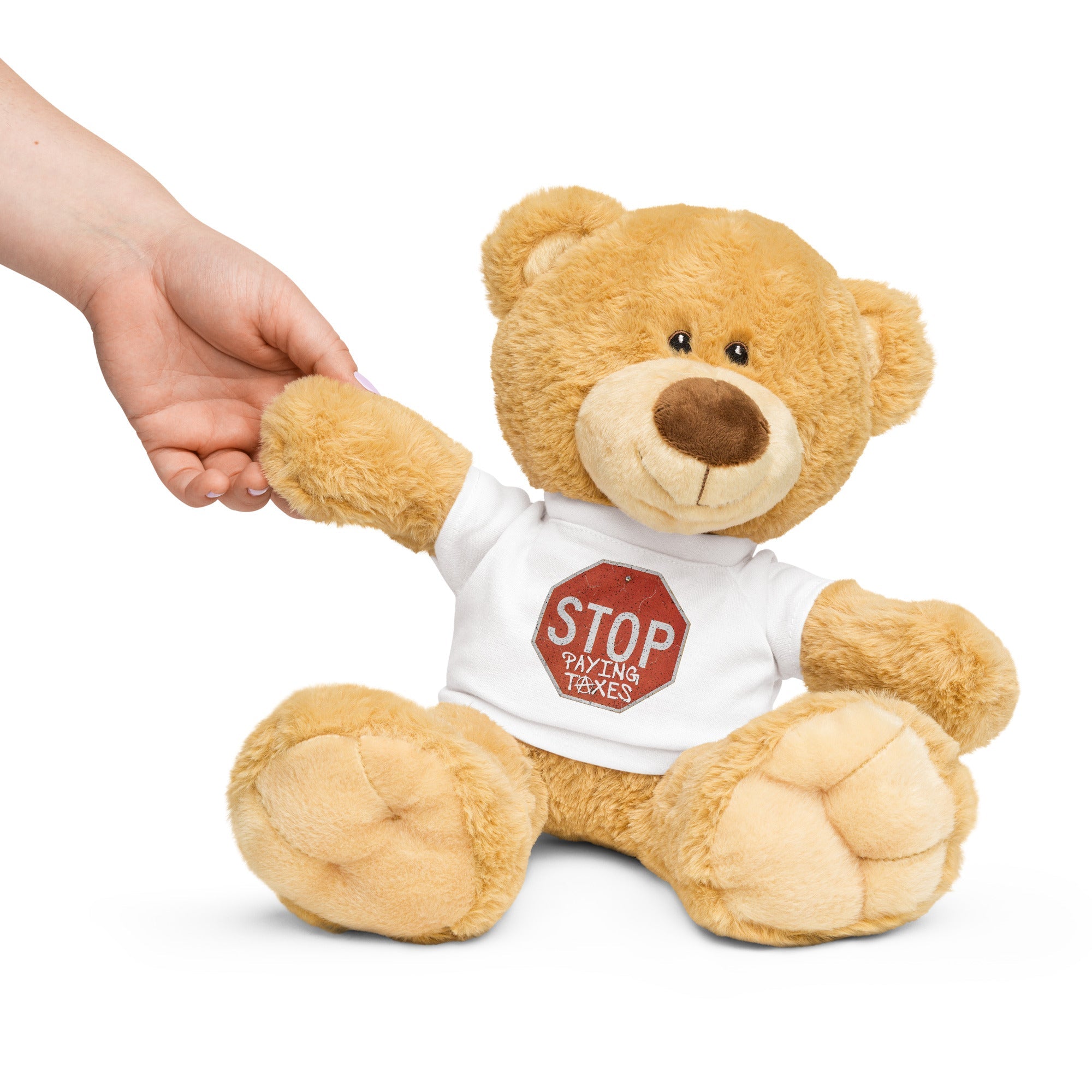 Teddy bear with a "Stop Paying Taxes" t-shirt