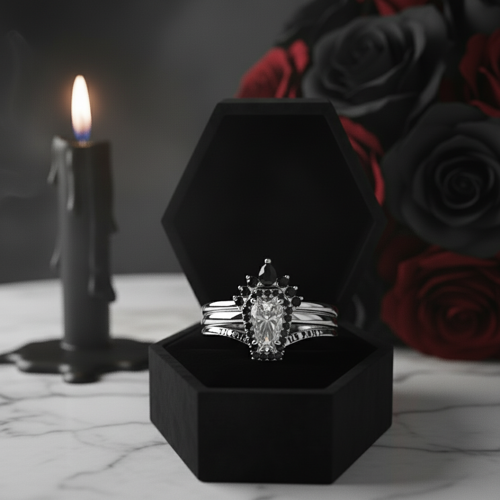 Till Death Do Us Part Rings- Rare Coffin Cut Diamond Option 14k White Gold Ring Set