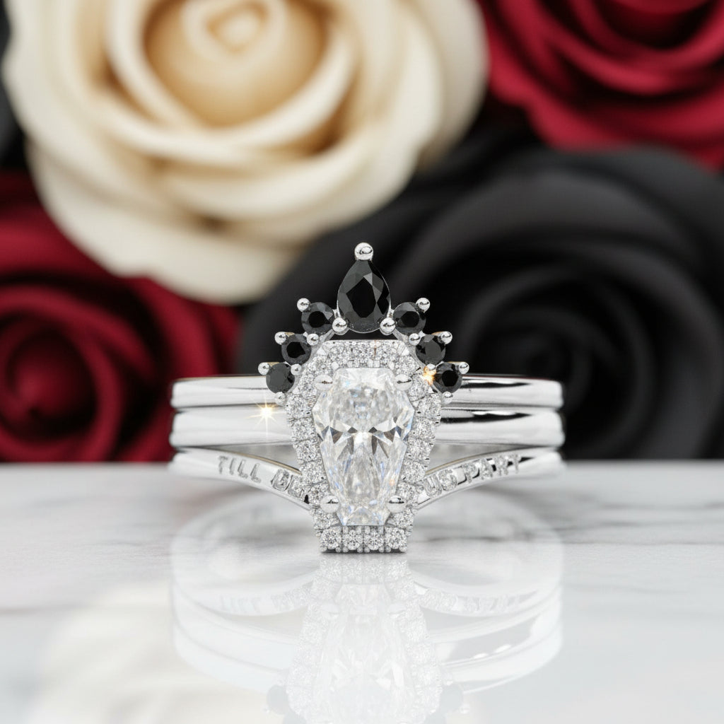 Till Death Do Us Part Rings- Rare Coffin Cut Diamond Option 14k White Gold Ring Set