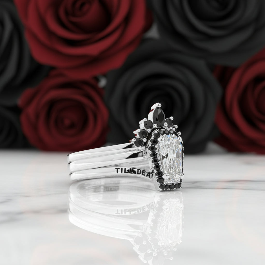 Till Death Do Us Part Rings- Rare Coffin Cut Diamond Option 14k White Gold Ring Set