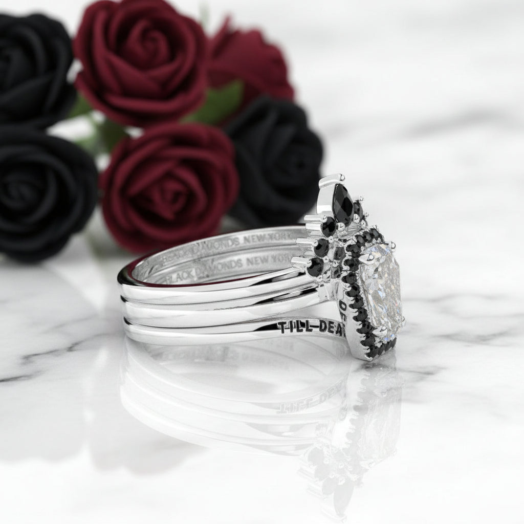 Till Death Do Us Part Rings- Rare Coffin Cut Diamond Option 14k White Gold Ring Set