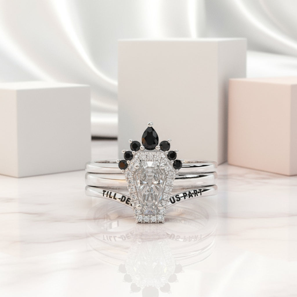 Till Death Do Us Part Rings- Rare Coffin Cut Diamond Option 14k White Gold Ring Set