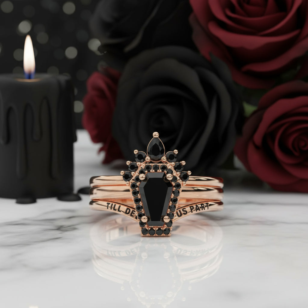 Till Death Do Us Part Rings- Rare Coffin Cut Diamond Option 14k White Gold Ring Set