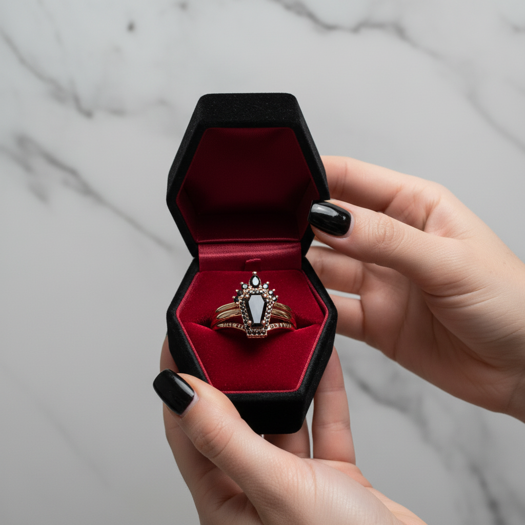 Till Death Do Us Part Rings- Rare Coffin Cut Diamond Option 14k White Gold Ring Set