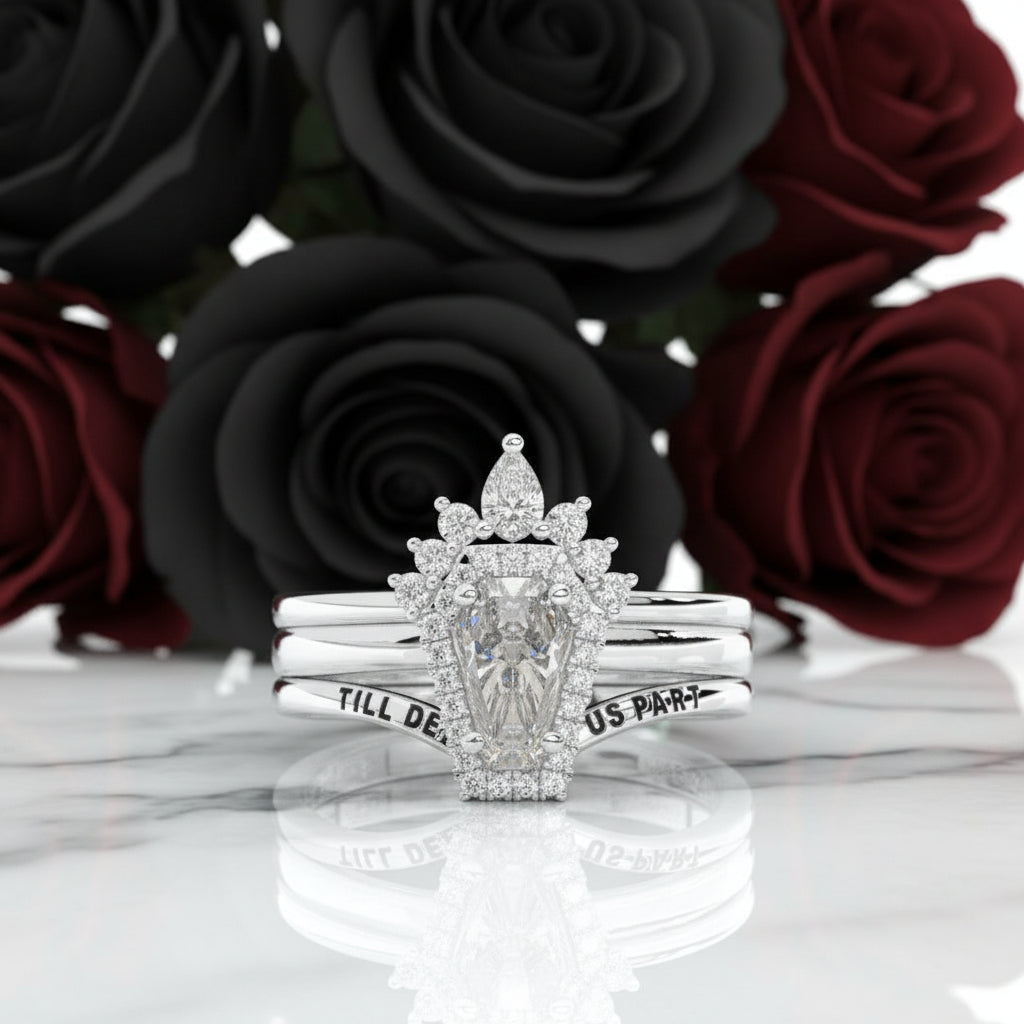 Till Death Do Us Part Rings- Rare Coffin Cut Diamond Option 14k White Gold Ring Set