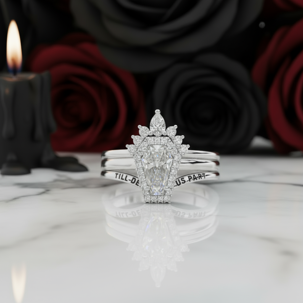 Till Death Do Us Part Rings- Rare Coffin Cut Diamond Option 14k White Gold Ring Set