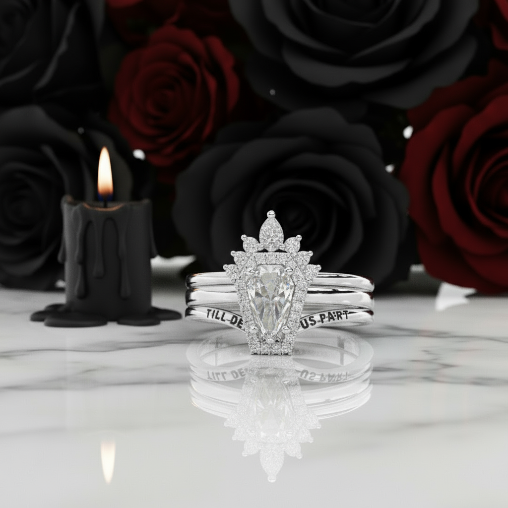 Till Death Do Us Part Rings- Rare Coffin Cut Diamond Option 14k White Gold Ring Set
