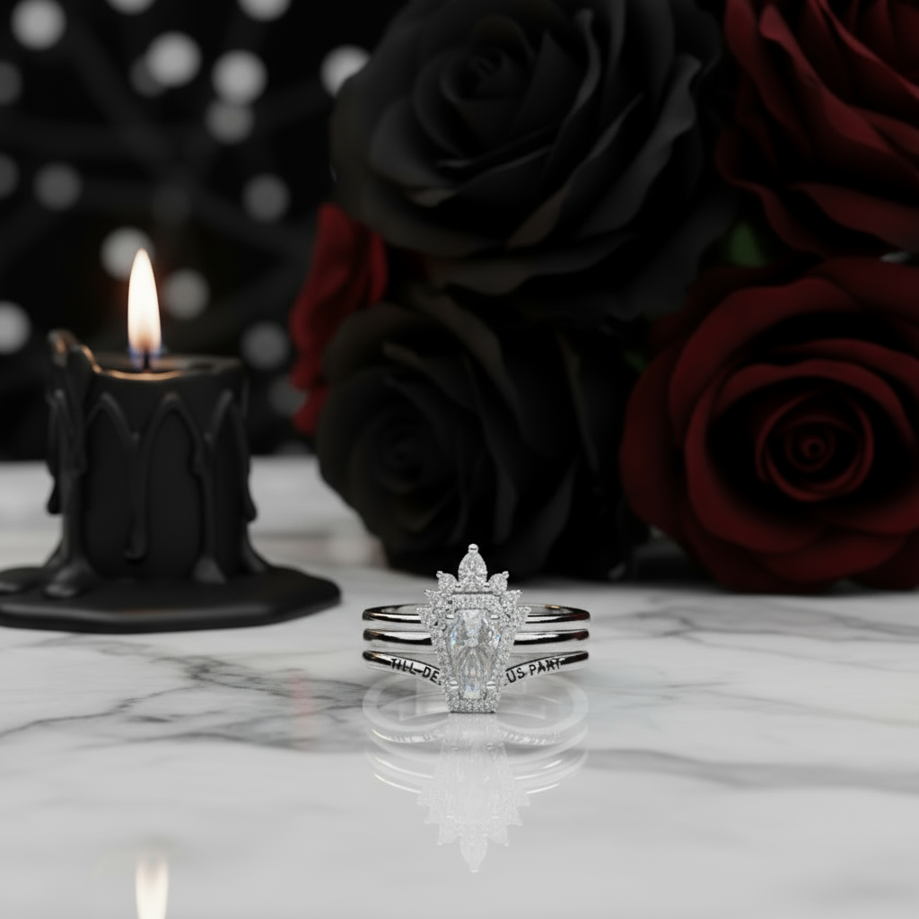 Till Death Do Us Part Rings- Rare Coffin Cut Diamond Option 14k White Gold Ring Set