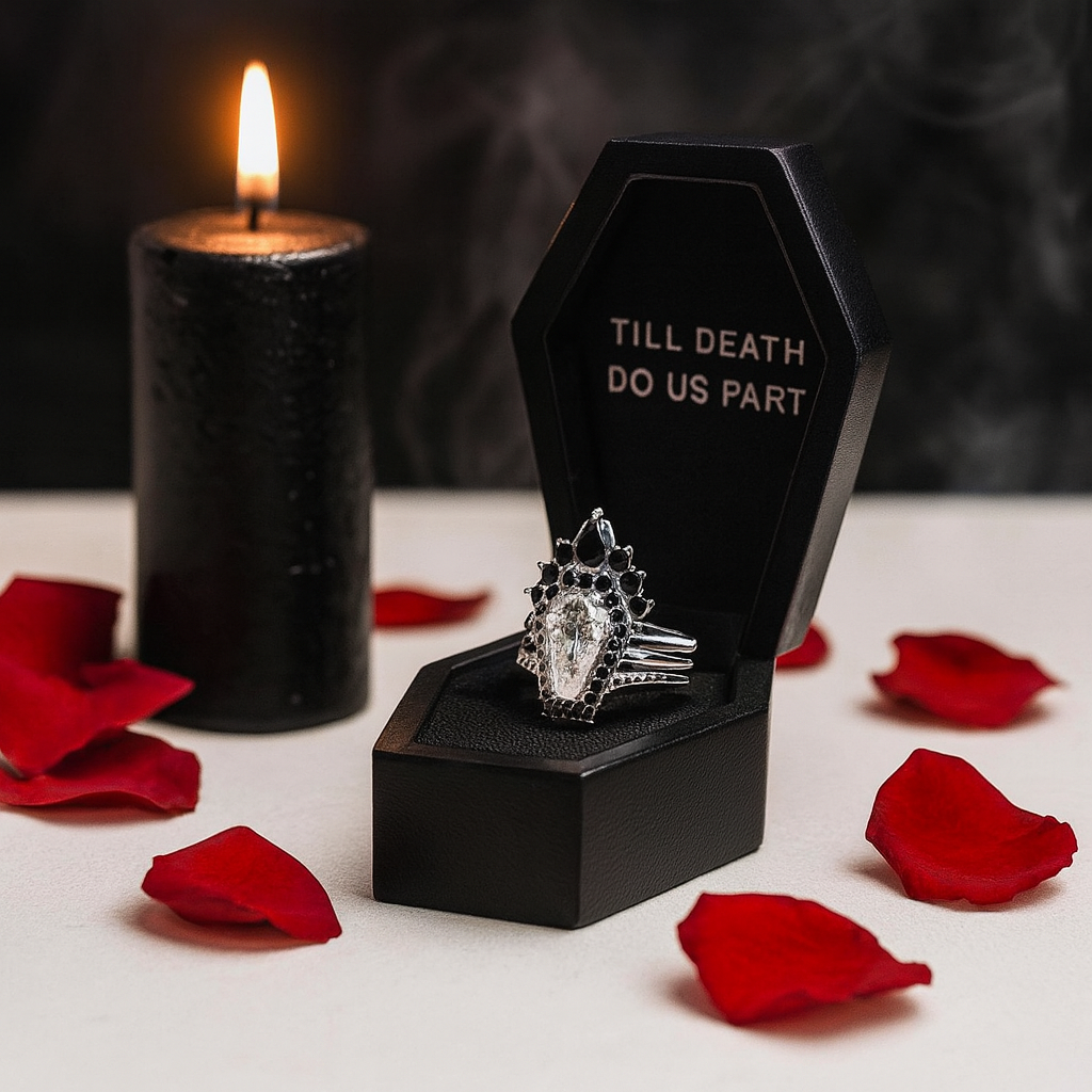 Till Death Do Us Part Rings- Rare Coffin Cut Diamond Option 14k White Gold Ring Set