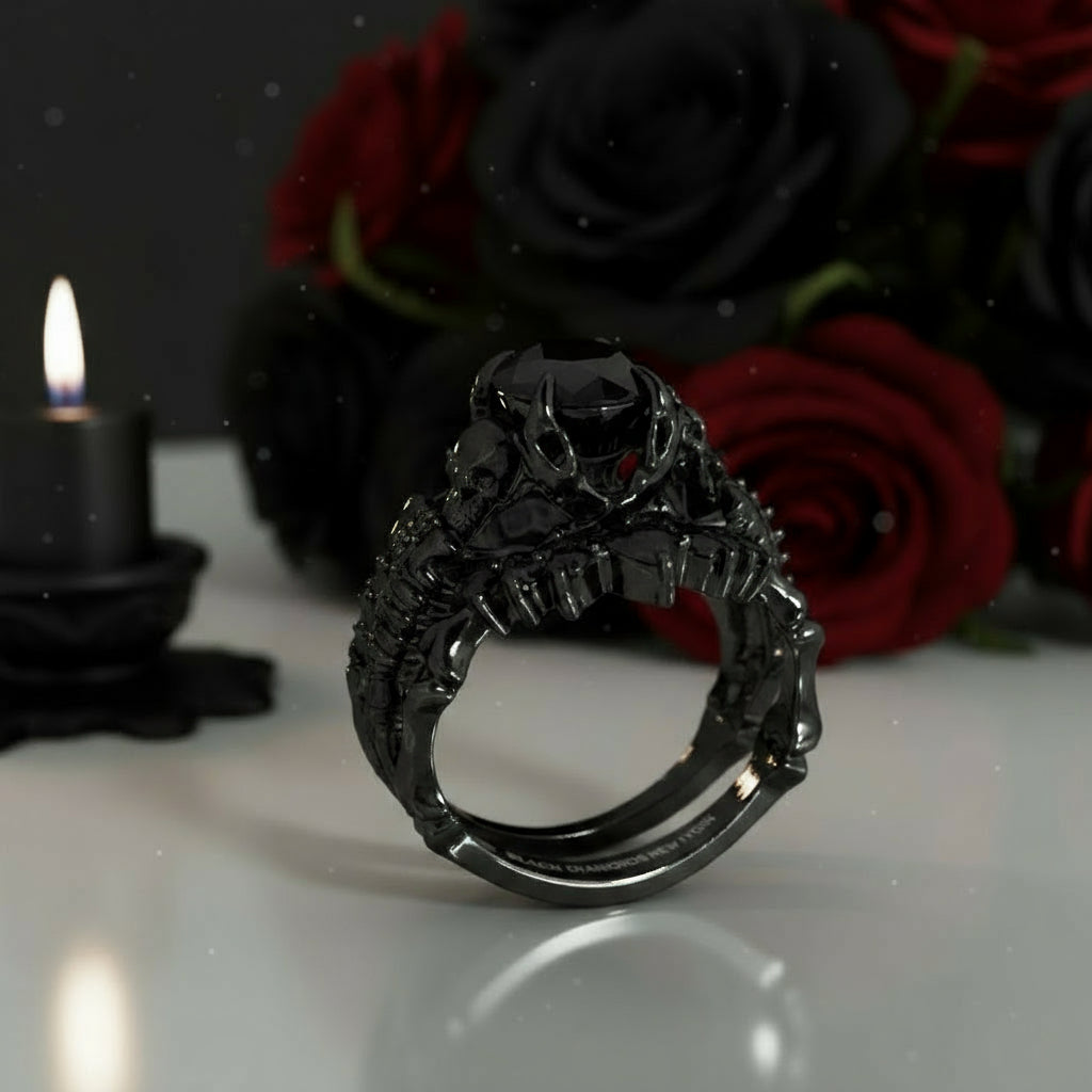1.25 Carat Black Diamond Option Gothic Ring Set - Together Forever