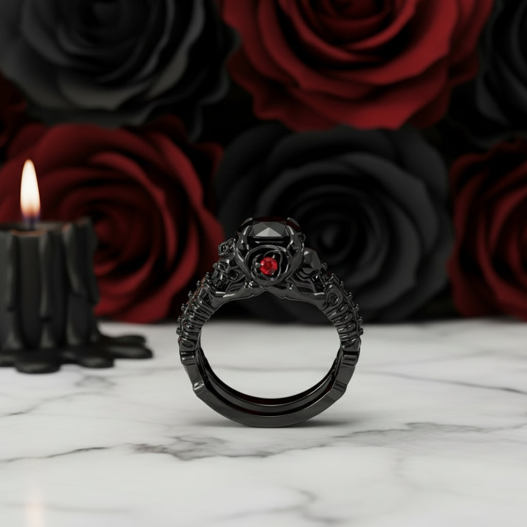 Together Forever- 1.25 Carat Black Diamond Option Gothic Ring Set