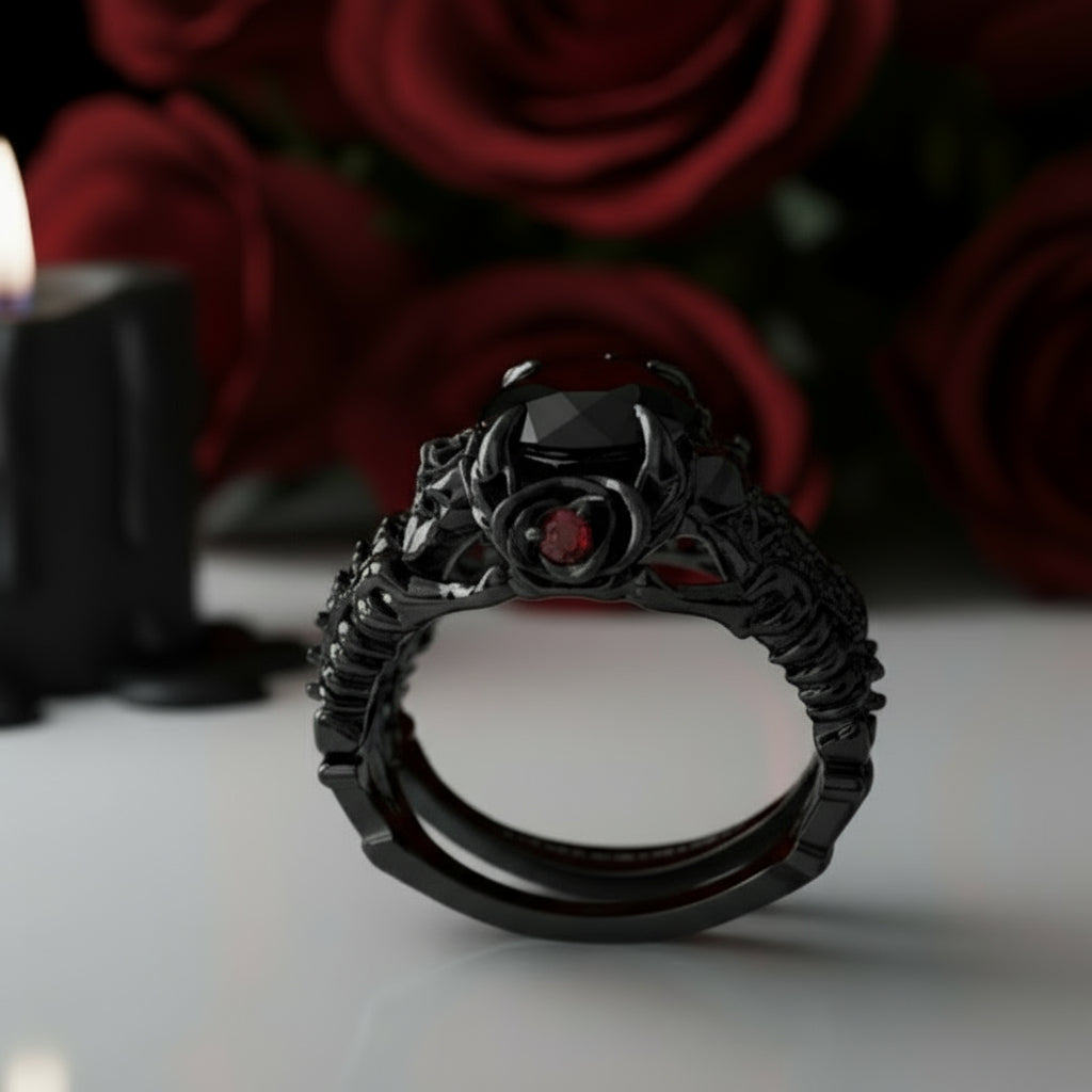 Together Forever- 1.25 Carat Black Diamond Option Gothic Ring Set