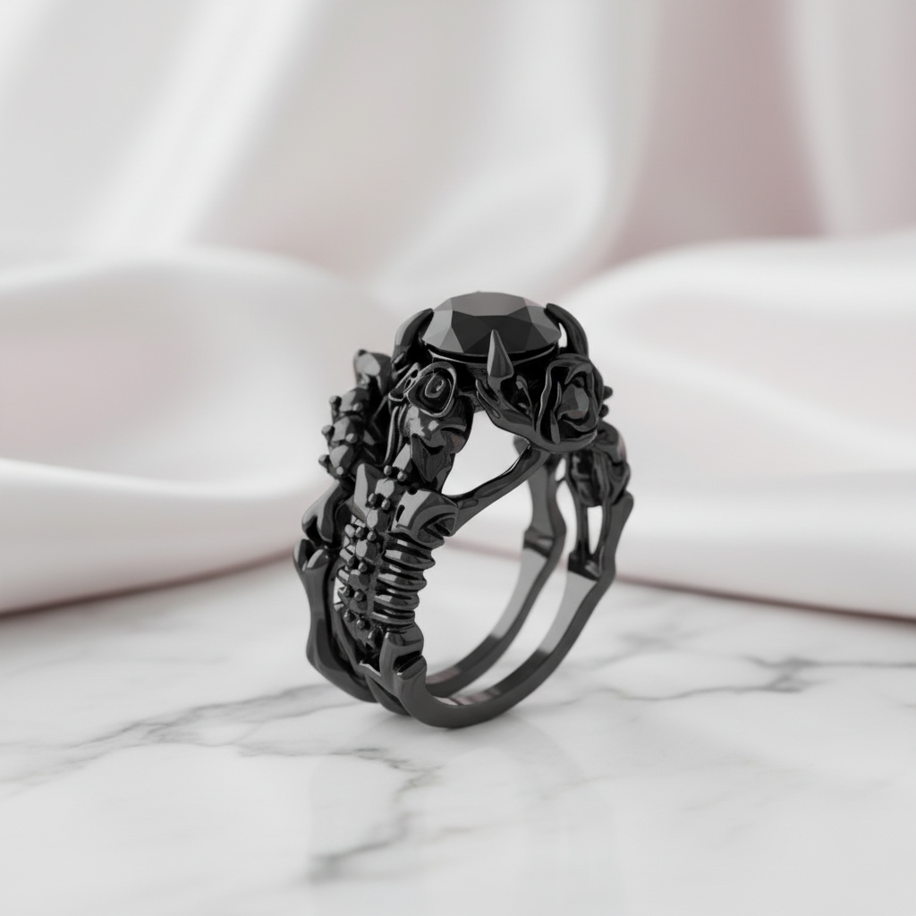 Together Forever- 1.25 Carat Black Diamond Option Gothic Ring Set