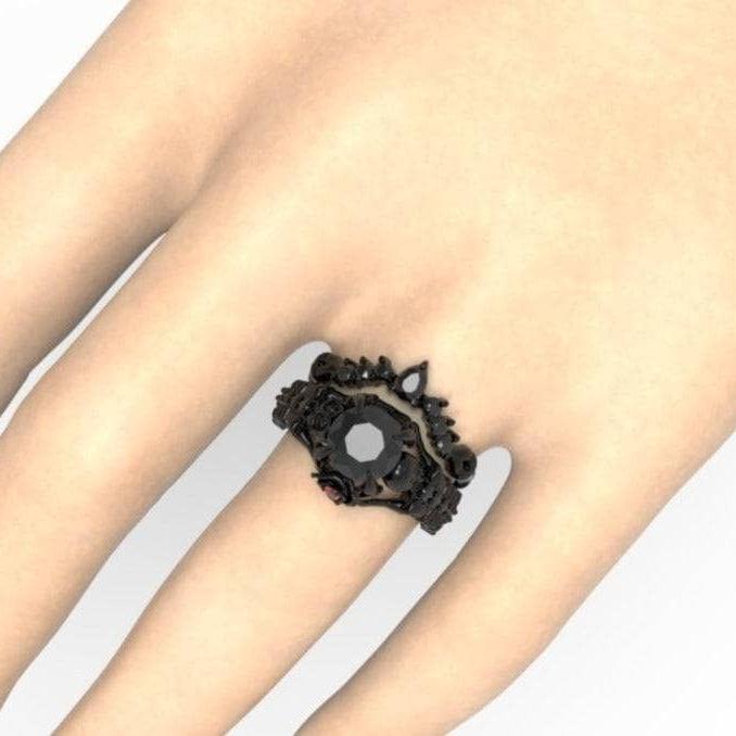 1.25 Carat Black Diamond Option Gothic Ring Set - Together Forever