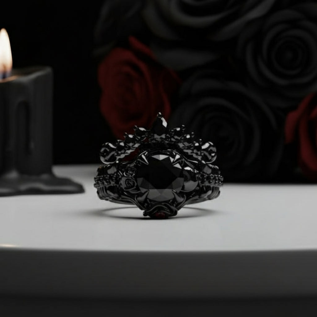 Together Forever- 1.25 Carat Black Diamond Option Gothic Ring Set