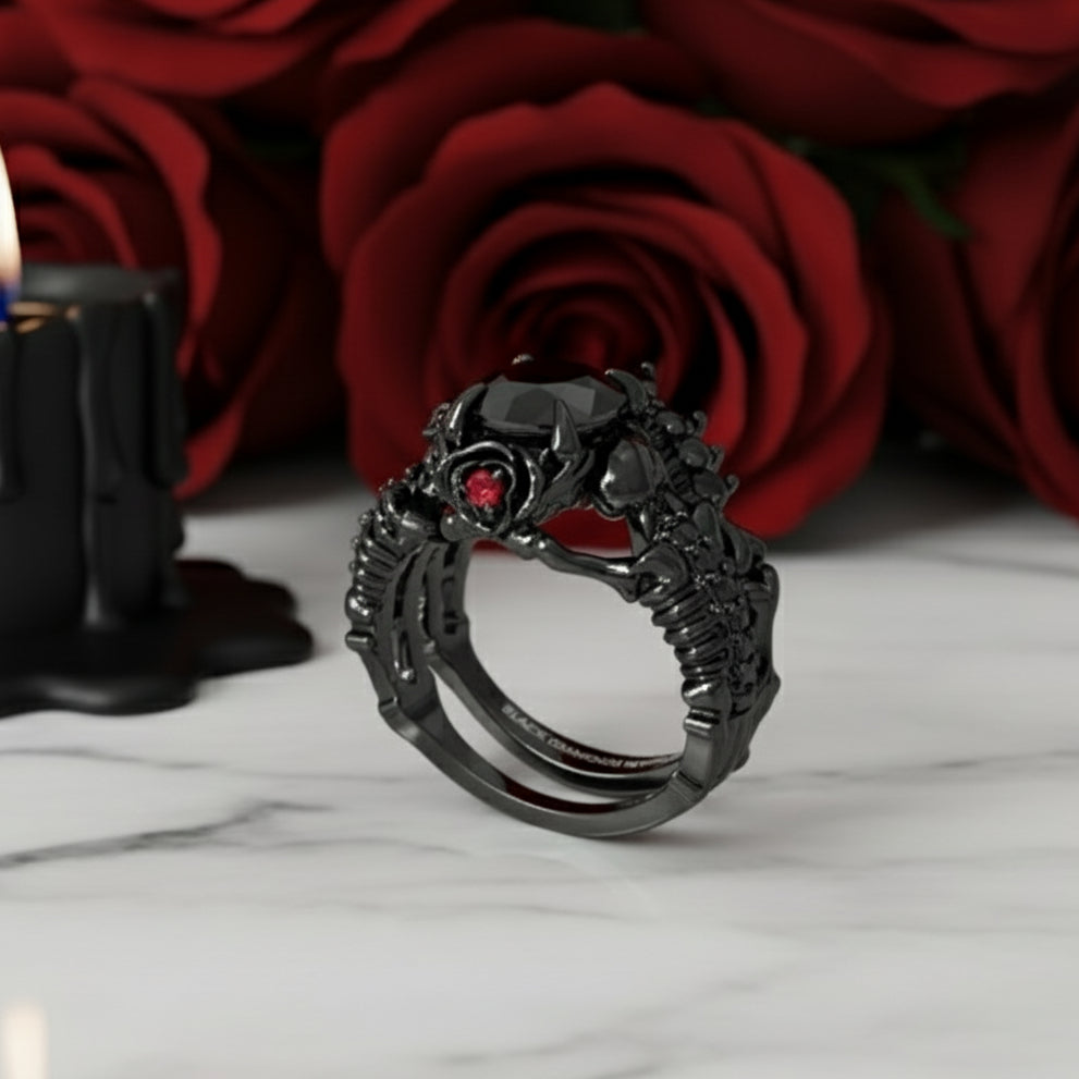 Together Forever- 1.25 Carat Black Diamond Option Gothic Ring Set