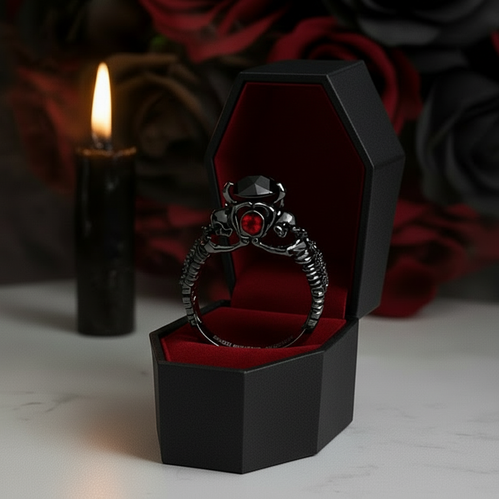 Together Forever- 1.25 Carat Black Diamond Option Gothic Ring Set