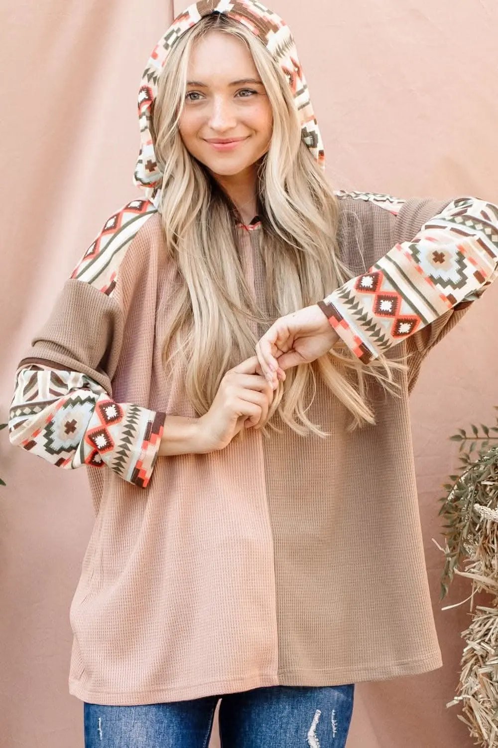Trendsi Waffle Knit Hoodie Women's Loungewear Comfy Casual Top