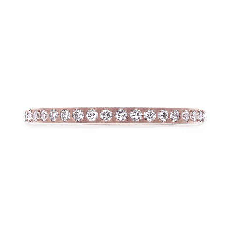 LILLIAN Flat Polished Rose Gold Plated Titanium Women's Wedding Ring With Small Lab-Created White Diamonds Setting - 2mm