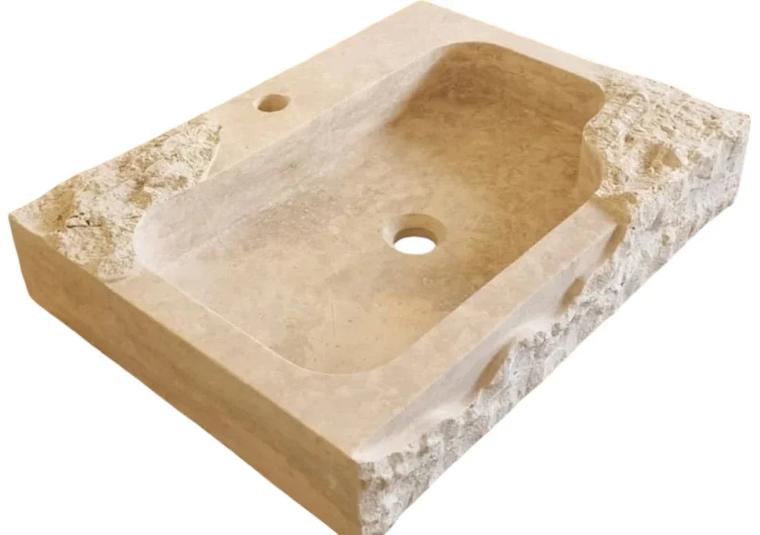 Beige Travertine Rectangular Wall-mount Bathroom Sink Rustic (W)16" (L)24" (H)5"