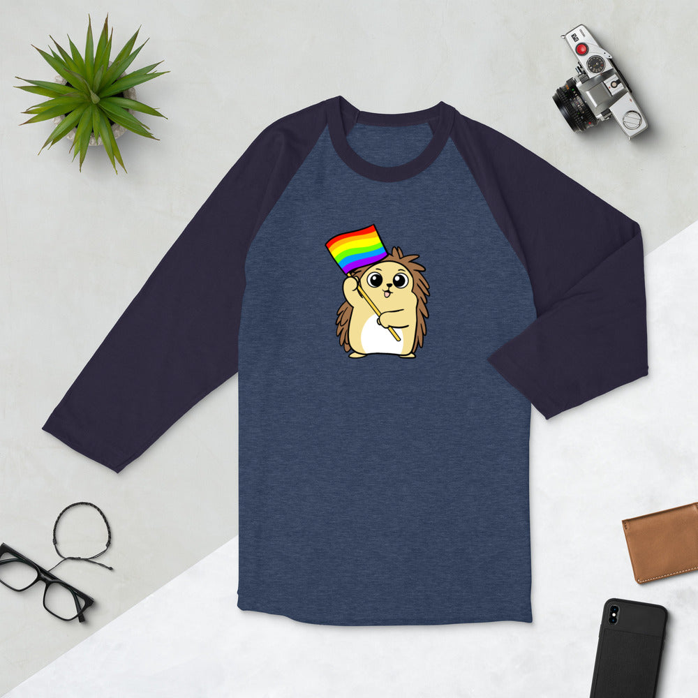 LGBTQ Cartoon Porcupine 3/4 sleeve raglan shirt