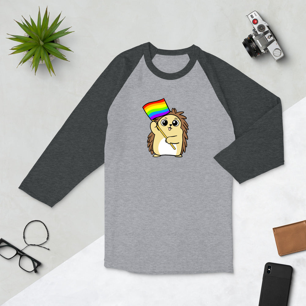 LGBTQ Cartoon Porcupine 3/4 sleeve raglan shirt