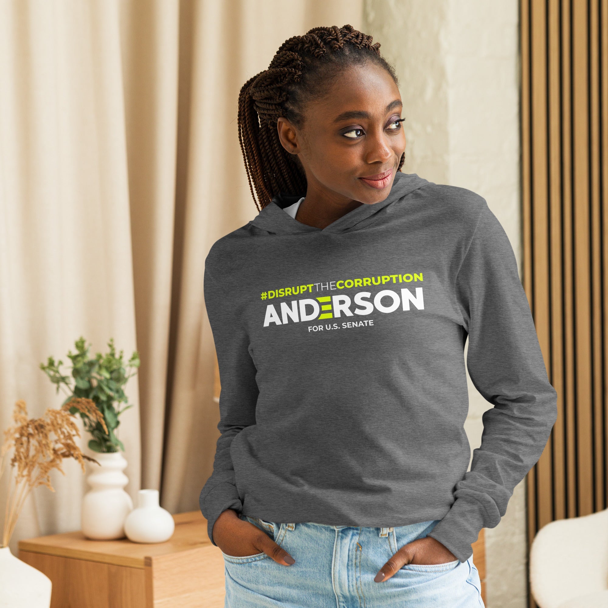 Disrupt the Corruption Phil Anderson For Senate Hooded long-sleeve tee