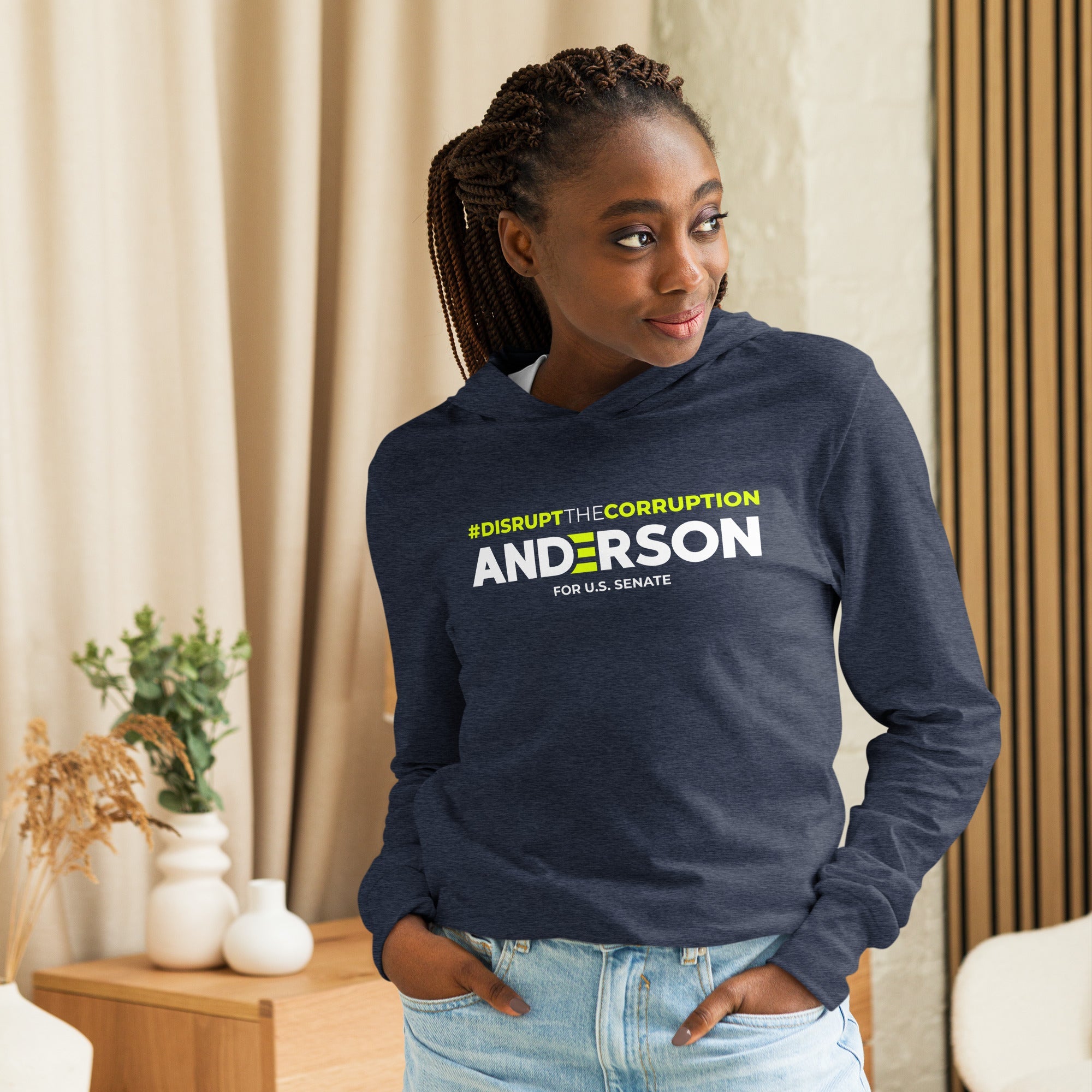 Disrupt the Corruption Phil Anderson For Senate Hooded long-sleeve tee