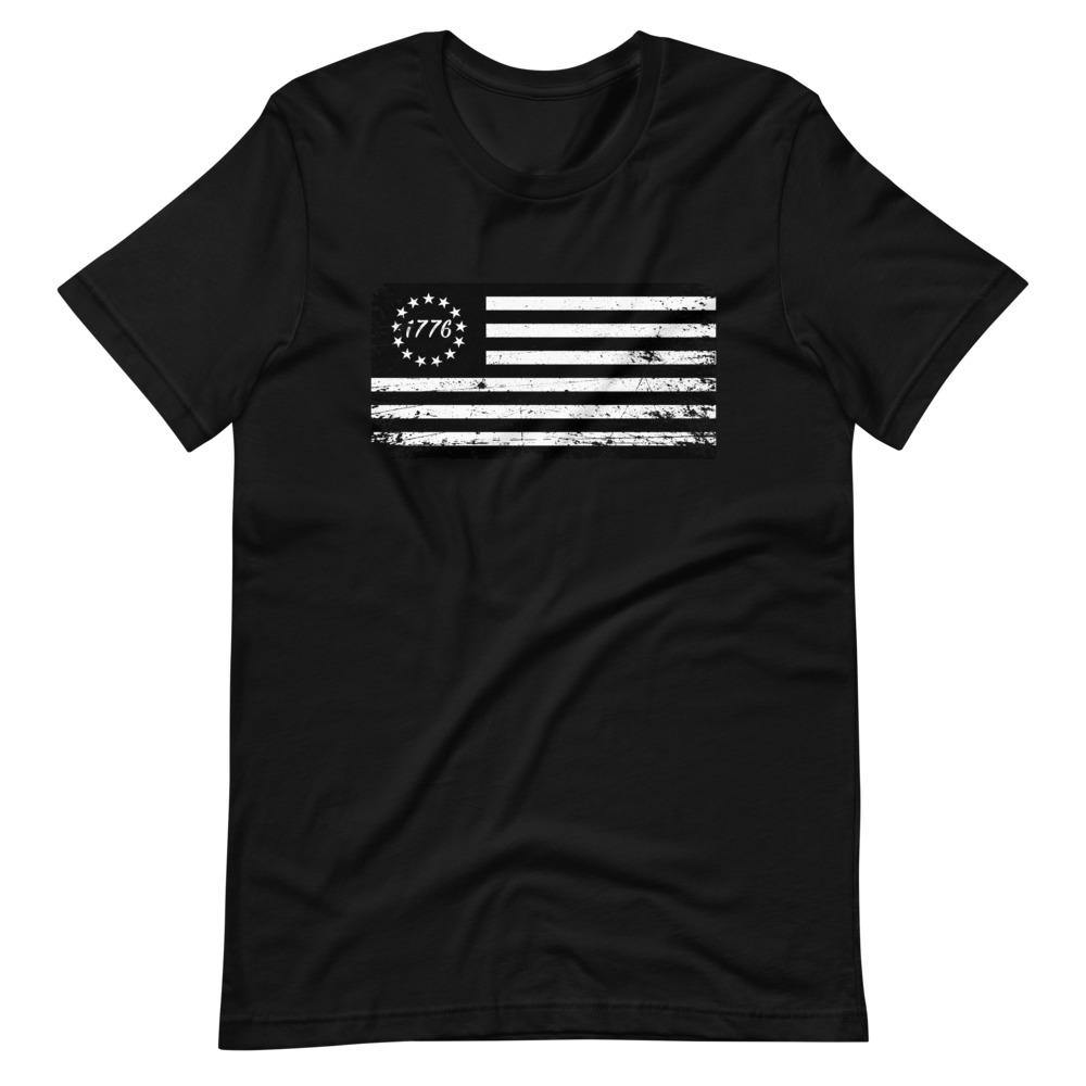 Betsy Ross Flag Black 1776 Distressed Short-Sleeve Unisex T-Shirt