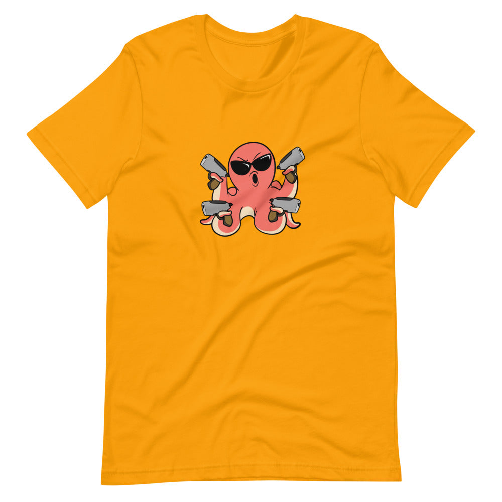 Second Amendment Octopus Cartoon Short Sleeve Unisex T-Shirt