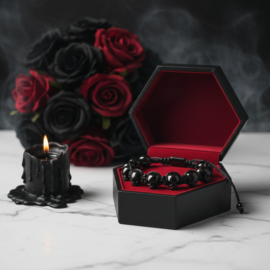 Unisex Skull Beads Gothic Bracelet with Braided Wrap