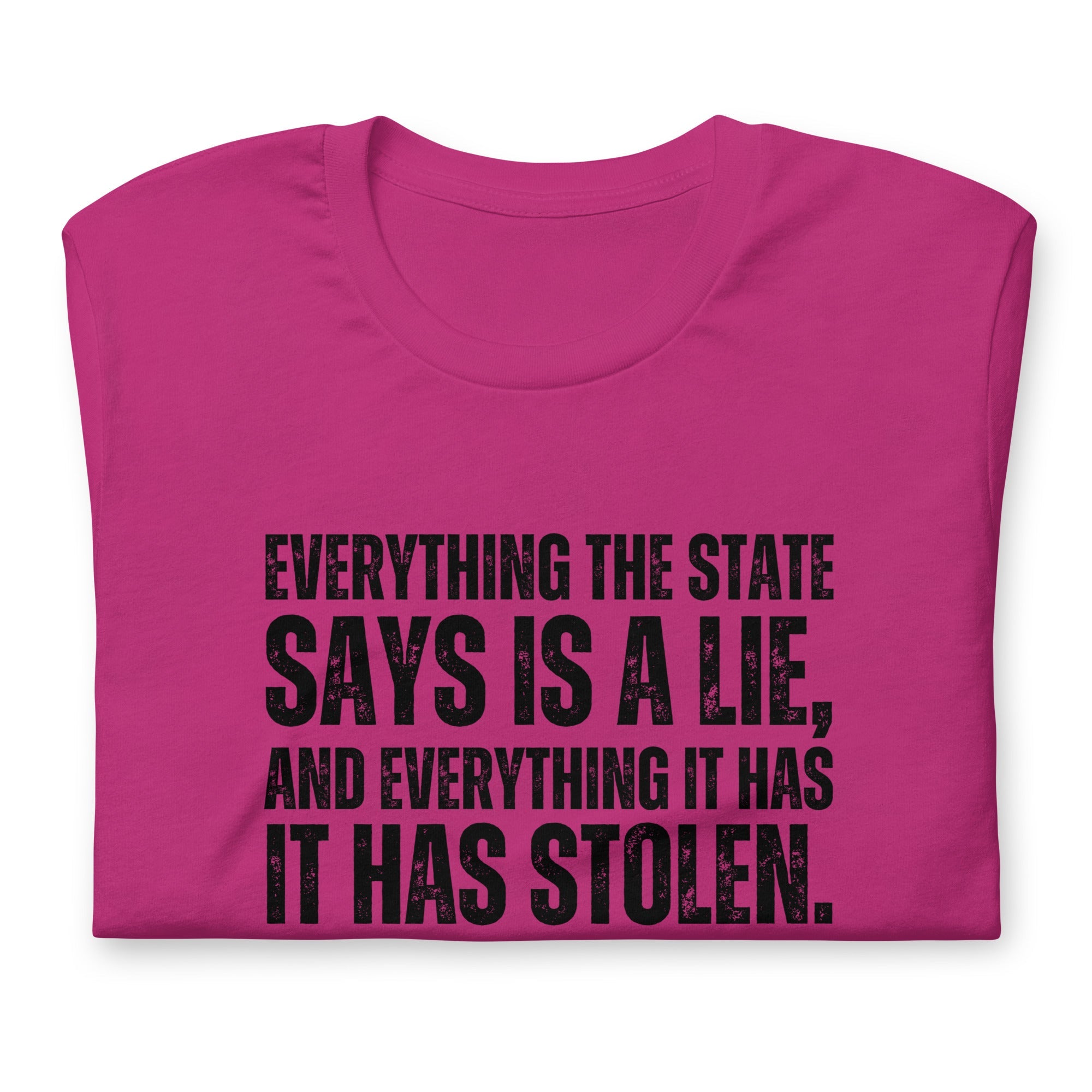 Everything the State says is a Lie, and Everything it has it has Stolen Unisex t-shirt