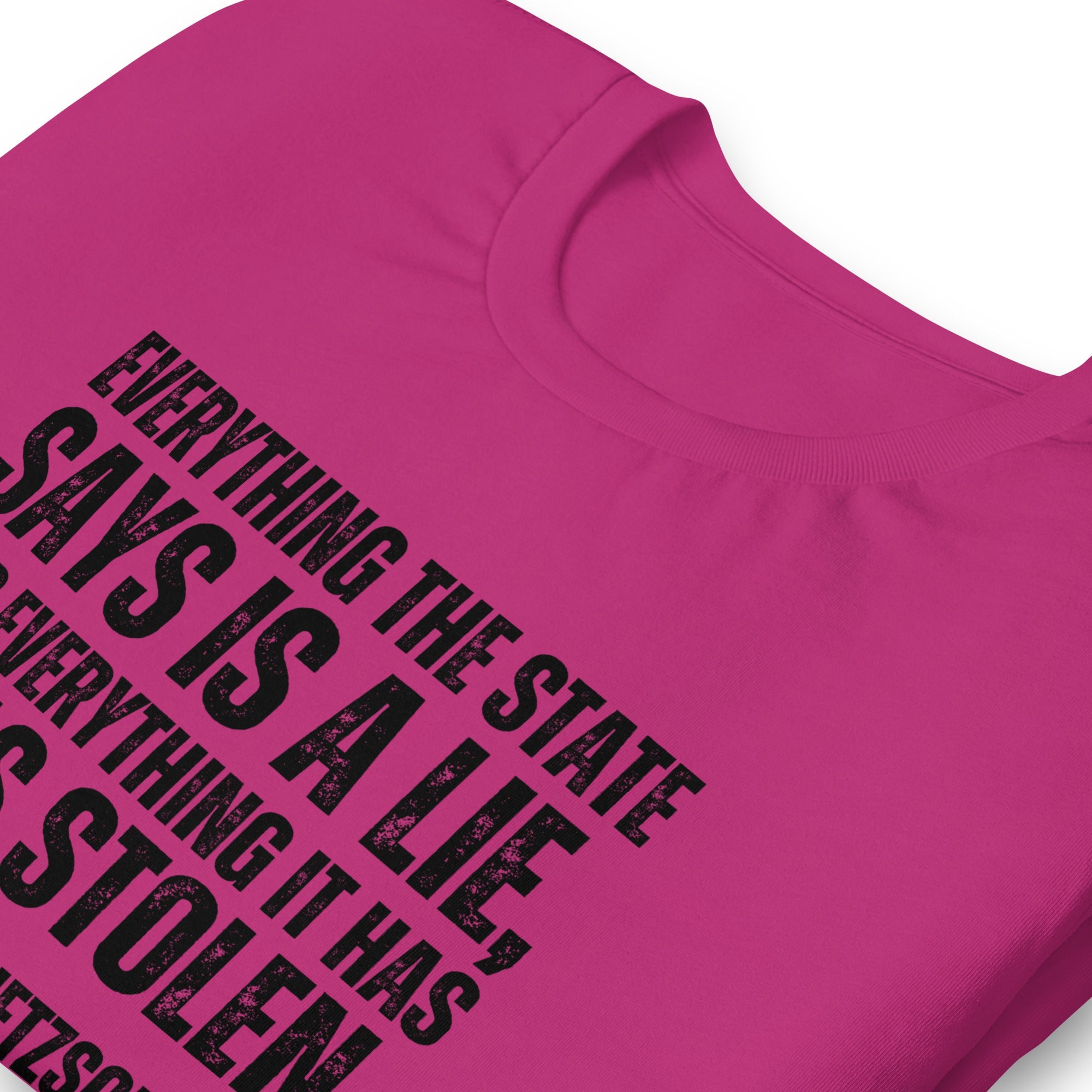 Everything the State says is a Lie, and Everything it has it has Stolen Unisex t-shirt