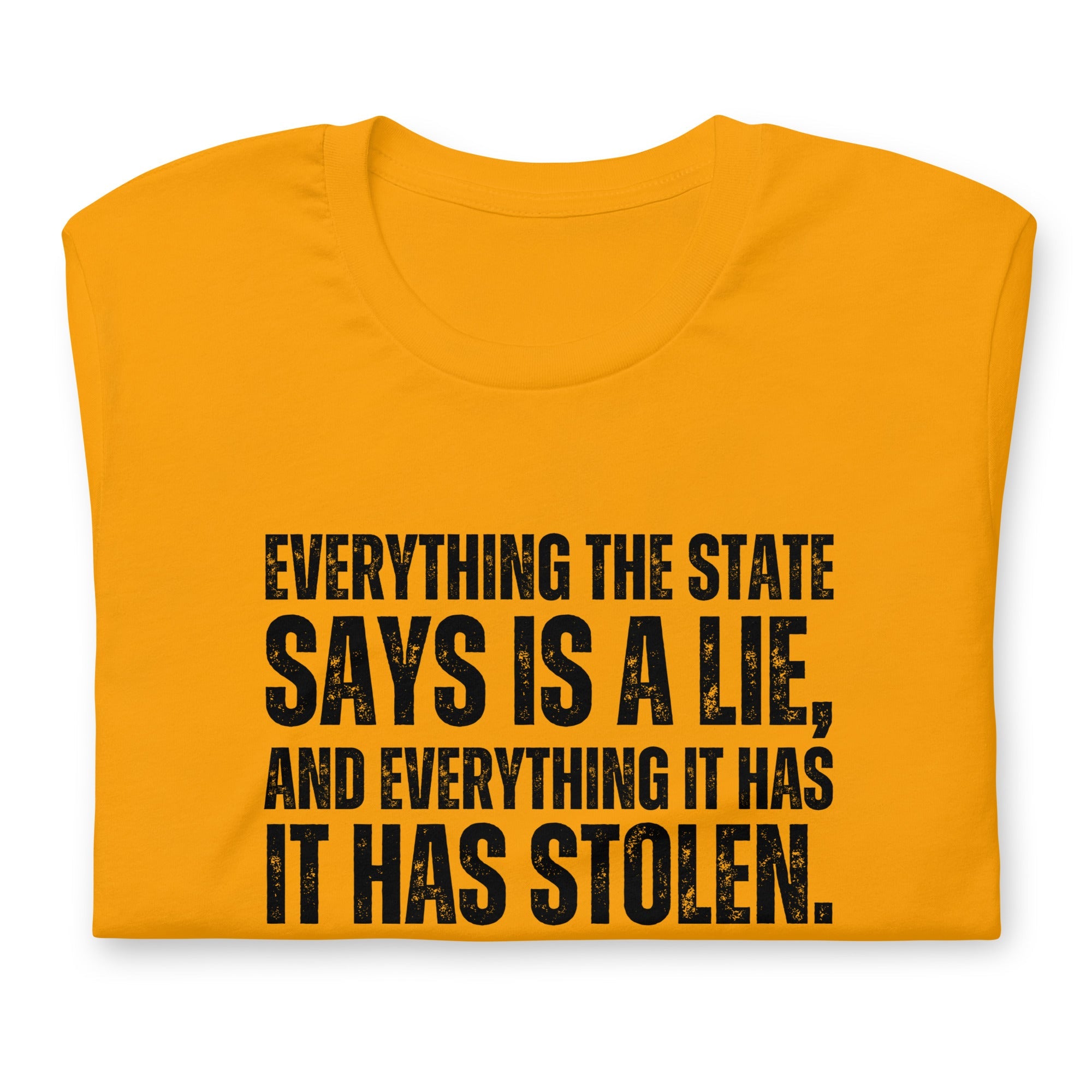 Everything the State says is a Lie, and Everything it has it has Stolen Unisex t-shirt