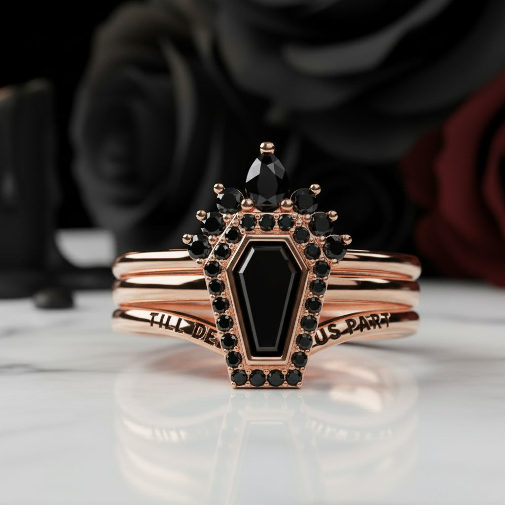 Until Death Rings- Limited Coffin Shape Diamond Option Wedding Rings