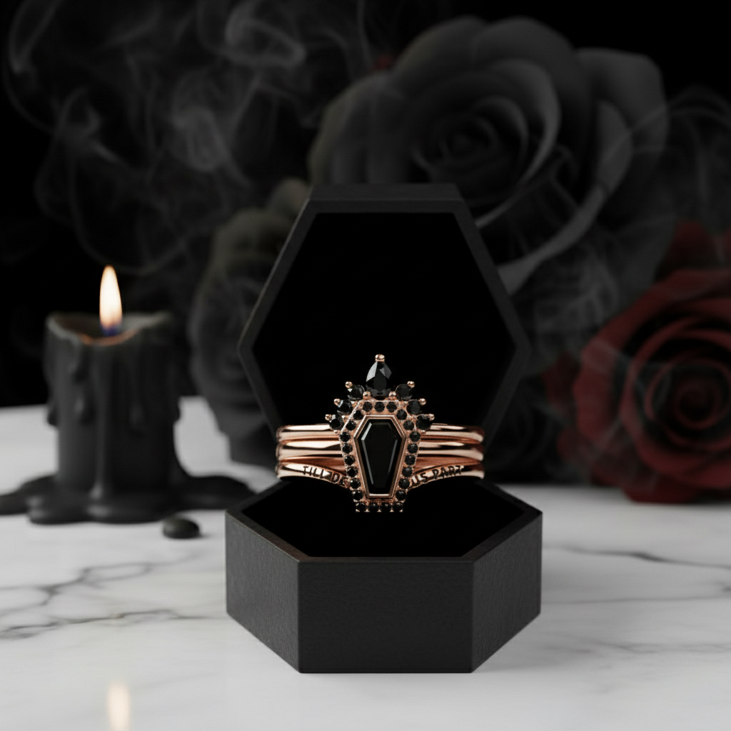 Until Death Rings- Limited Coffin Shape Diamond Option Wedding Rings