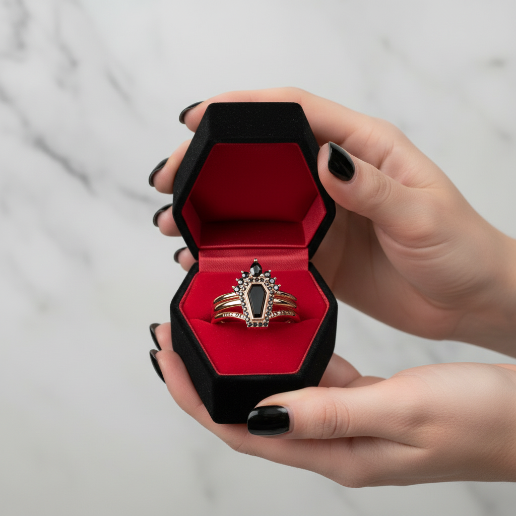 Until Death Rings- Limited Coffin Shape Diamond Option Wedding Rings